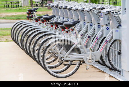 Fahrräder mieten in San Jose Misssion in San Antonio. Stockfoto