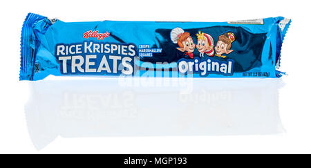 Winneconne, WI - 16. April 2018: ein Paket von Rice Krispies original Leckereien auf einem isolierten Hintergrund. Stockfoto