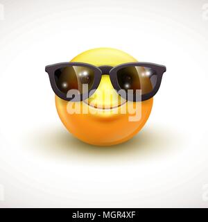 Niedlich Lächeln Emoticon tragen schwarze Sonnenbrille, Emoji, Smiley - Vektor-illustration Stock Vektor