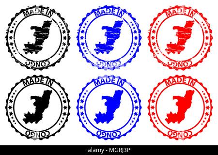 In der Republik Kongo - Stempel - Vektor, Brazzaville Karte Muster - Schwarz, Blau und Rot Stock Vektor