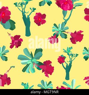 Adeniums, Desert Rose hell Farbe minimal Vektor nahtlose Muster Stock Vektor