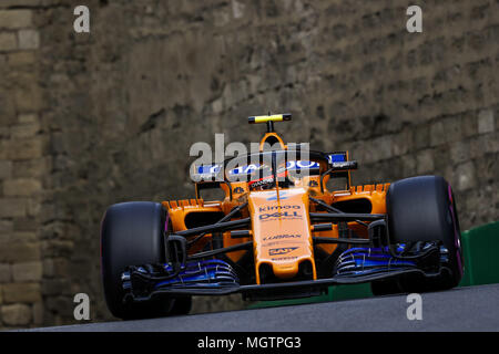 VANDOORNE Stoffel (Bel), McLaren Renault MCL33, Maßnahmen während der Formel-1-Weltmeisterschaft 2018, dem Grand Prix von Europa in Aserbaidschan vom 26. bis 29. April in Baku - 28.04.2018. | Verwendung weltweit Stockfoto