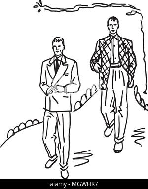 Zwei Männer in Anzügen - Retro Clipart Illustration Stock Vektor