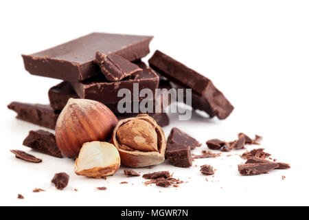 Schokolade und Haselnüssen. Stockfoto