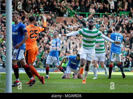 Celtic's Odsonne Edouard feiert seine Seiten zweite Ziel zählen während der LADBROKES Scottish Premier League Spiel im Celtic Park, Glasgow. Stockfoto