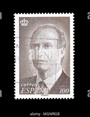 Storniert Briefmarke von Spanien gedruckt, das Porträt von König Juan Carlos, circa 1996. Stockfoto