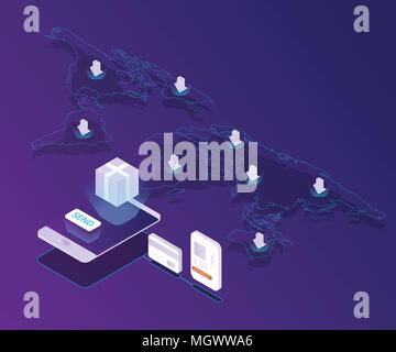 Online Shopping und Lieferung konzept Vektor-illustration isometrische Hintergrund Stock Vektor