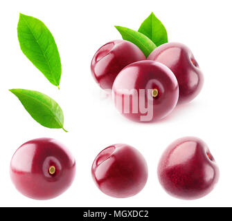 Isolierte süßen Kirschen. Sammlung von Cherry Früchte ohne Stängel auf weißem Hintergrund mit Freistellungspfad isoliert Stockfoto