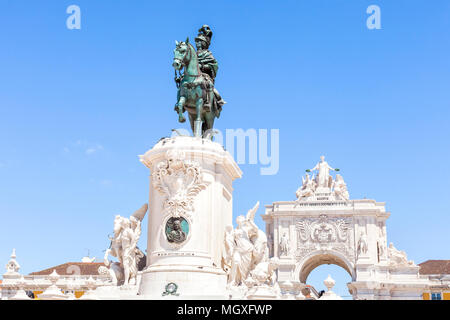 Lissabon, Portugal - 10. Juli 2017. Die Statue von König Jose an der Praca do Commercio (Handel) Stockfoto