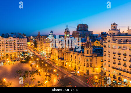 Rathaus der Stadt Valencia Spanien bei Dämmerung Stockfoto