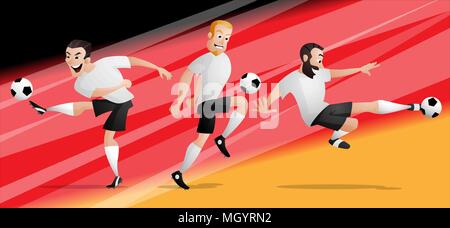 Der Satz von Team Deutschland Fußball oder Fußball Spieler kicken den Ball. Vom Hintergrund getrennt. Gezeichnet in einem Cartoon Stil. Stock Vektor
