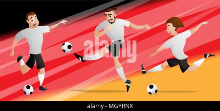 Der Satz von Team Deutschland Fußball oder Fußball Spieler kicken den Ball. Vom Hintergrund getrennt. Gezeichnet in einem Cartoon Stil. Stock Vektor