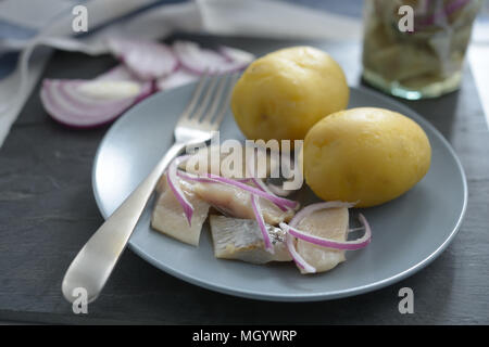 Hering mit Kartoffeln und Zwiebeln - traditionelle Vorspeise snack