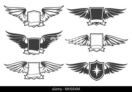 Heraldik Schilde mit Flügel eblem auf weißem Hintergrund. Vector Illustration. Stock Vektor