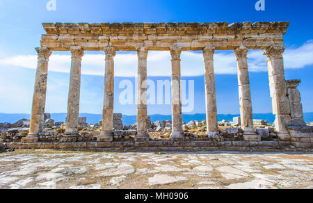 Große Kolonnade in Apamea, die wichtigsten colonnaded Straße der alten Stadt von Apamea in der Orontes Tal im Nordwesten von Syrien. Stockfoto