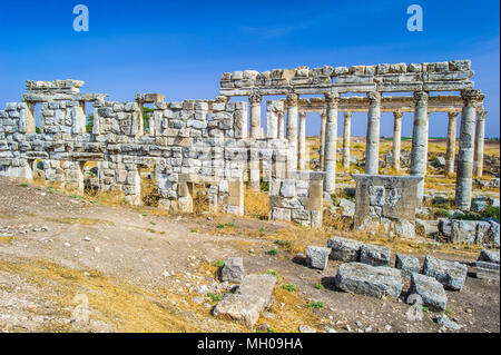 Große Kolonnade in Apamea, die wichtigsten colonnaded Straße der alten Stadt von Apamea in der Orontes Tal im Nordwesten von Syrien. Stockfoto