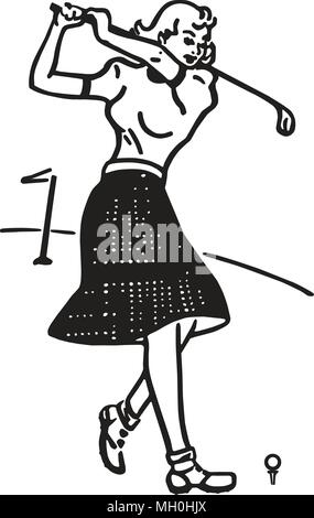 Frau Golfspieler - Retro Clipart Illustration Stock Vektor