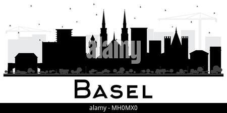 Basel, Schweiz Skyline der Stadt Silhouette mit schwarzen Gebäude isoliert auf Weiss. Vector Illustration. Business Travel und Tourismus Konzept Stock Vektor