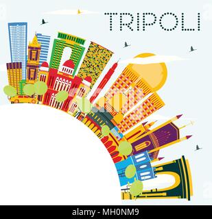 Tripoli City Skyline mit Farbe Buildingsб blauer Himmel und Kopieren. Vector Illustration. Business Travel und Tourismus Konzept mit historischen Gebäuden. Stock Vektor