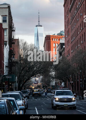 Einen allgemeinen Überblick über das One World Trade Center (Turm) in Lower Manhattan, New York City, in den Vereinigten Staaten. Aus einer Reihe von Reisen Fotos in Th Stockfoto