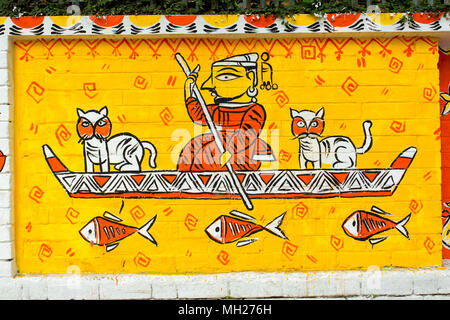 Der Universität von Dhaka Bildende Kunst (FFA) Student Farben ihres Instituts an der Wand kommenden Bengali Neues Jahr 1425 in Dhaka, Bangladesch zu feiern. Stockfoto