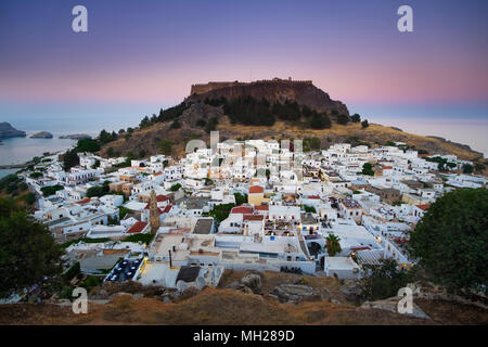 Blick über die Stadt Lindos, Rhodos, Griechenland Stockfoto