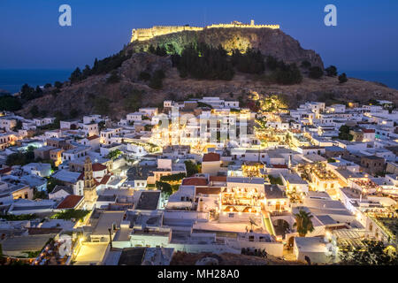 Blick über die Stadt Lindos, Rhodos, Griechenland Stockfoto