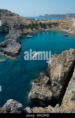 St Pauls Bay, Lindos, Rhodos, Griechenland Stockfoto