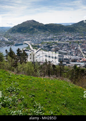 Blick über Bergen, Norwegen von Fløyfjellet (fløyen) Stockfoto