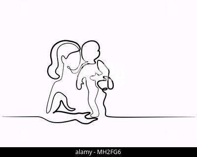 Simple Line Art einer Mutter, die ihr Baby Holding Stock Vektor