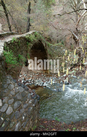 Alten venezianischen Brücke von Kelefos, Troodos-gebirge, Zypern Stockfoto