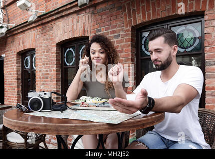 Portrait von herrlich romantisches Paar sitzen in einem Café mit Kaffee Stockfoto