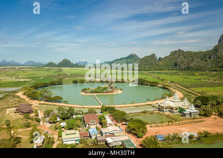 Luftaufnahme der Kyauk Kalap Pagode, Hpa-An, Myanmar Stockfoto