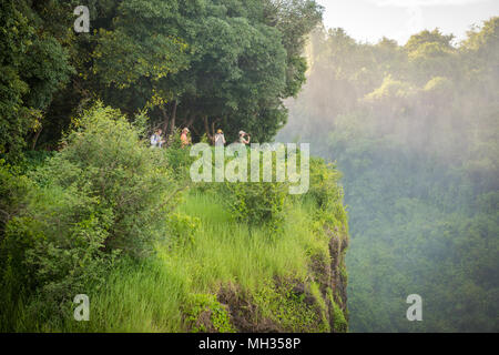 Touristen fotografieren auf Victoria Falls, Simbabwe im Mosi-oa-Tunya National Park Stockfoto