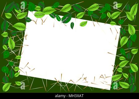 Umweltkonzept. Grüne Blätter Grenze Rahmen mit weiß (transparent) Papier für Text oder Bild. Vector Illustration, EPS 10. Stock Vektor