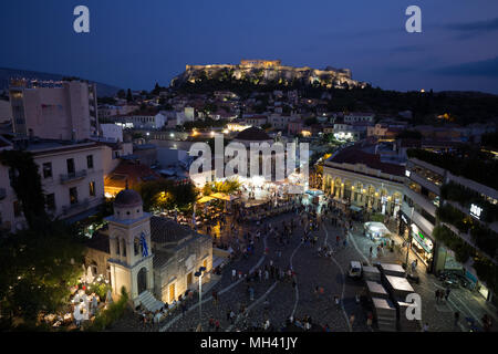 Überblick über Monastiraki Platz im Zentrum von Athen, Griechenland Stockfoto