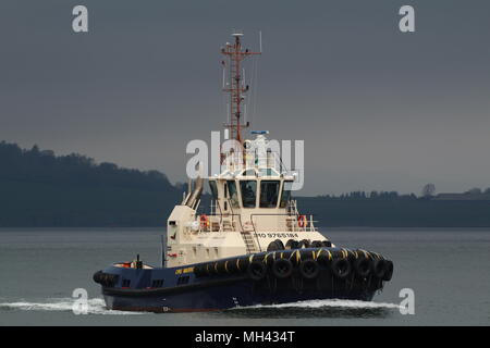 CMS Krieger, eine Flotte von Schlepper Clyde Marine Services', auf Aufgabe während der Ankunft Phasen der Übung gemeinsame Krieger 18-1 Stockfoto