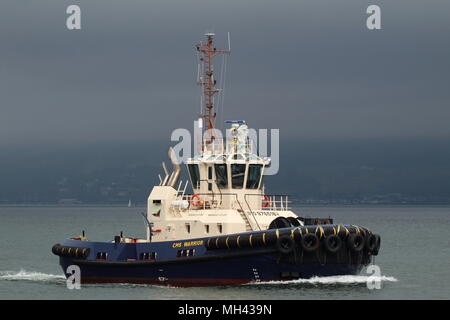 CMS Krieger, eine Flotte von Schlepper Clyde Marine Services', auf Aufgabe während der Ankunft Phasen der Übung gemeinsame Krieger 18-1 Stockfoto