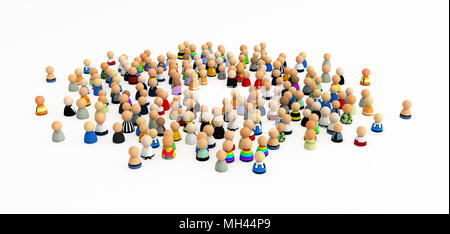 Masse von kleinen symbolischen 3D-Figuren, isoliert Stockfoto