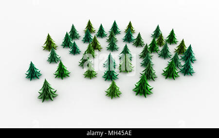 Stilisierte cartoon 3d-Tannen, weißer Hintergrund Stockfoto