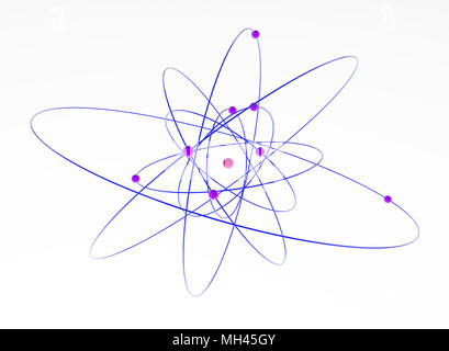Isolierte 3d-atom Modell, über Weiß, horizontal Stockfoto