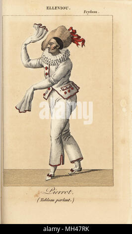 Französische tenor Oper Sänger Jean Elleviou (1769-1842) als Pierrot in der Komischen Oper Le Tableau parlant von Andre Gretry im Theater Feydeau. Papierkörbe Kupferstich von Karls Malo Almanach des Brille parK.Y.Z, Chez Louis Janet, Paris, 1820. Stockfoto