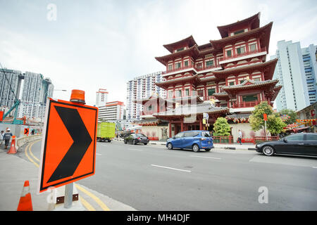 CHINATOWN, Singapur, Jan 20 2017: Die chinesischen buddhistischen Tempel Buddha Zahns Tempel in der Chinatown von Singapur entfernt. Stockfoto