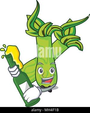 Mit Bier wasabi Maskottchen Cartoon Stil Stock Vektor