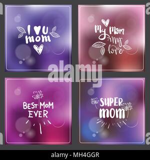 Satz von Grußkarten zum Muttertag die Handgezeichneten Schriftzug auf der schönen Bokeh Hintergrund Stock Vektor
