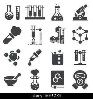Chemie Icon Set. Sammlung von Wissenschaft silhouette Symbole. 16 Hohe Qualität Stock Vektor