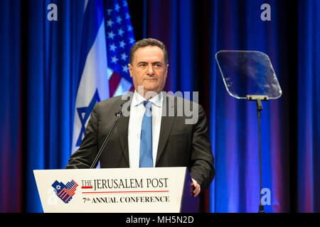 New York, NY - 29. April 2018: Israel Katz Transport und Intelligenz Minister spricht beim 7. jährlichen Konferenz der Jerusalem Post im Marriott Marquis Hotel Credit: Lev radin/Alamy leben Nachrichten Stockfoto