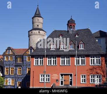 Rathaus, Hexenturm, Bergfried, das schiefe Haus, Altstadt, Idstein Stockfoto