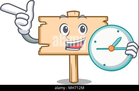 Mit Uhr Holzbrett Charakter Cartoon Stock Vektor