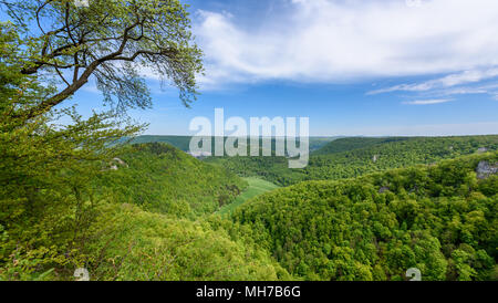 Wandern in der wunderschönen Landschaft von Bad Urach, Schwäbische Alb, Baden-Württemberg, Deutschland, Europa Stockfoto